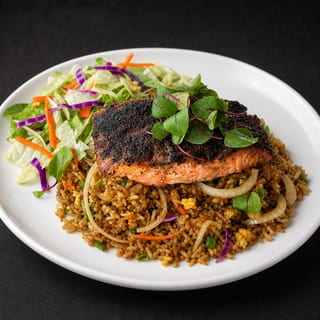 39. Blacked Salmon with Cajun Fried Rice